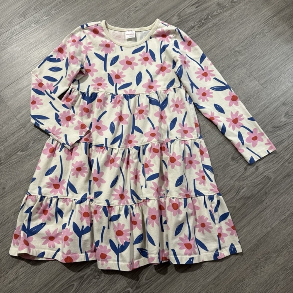 Hanna Andersson Size 8  Tiered Dress Ruffle Bottom Pink & Blue Print New